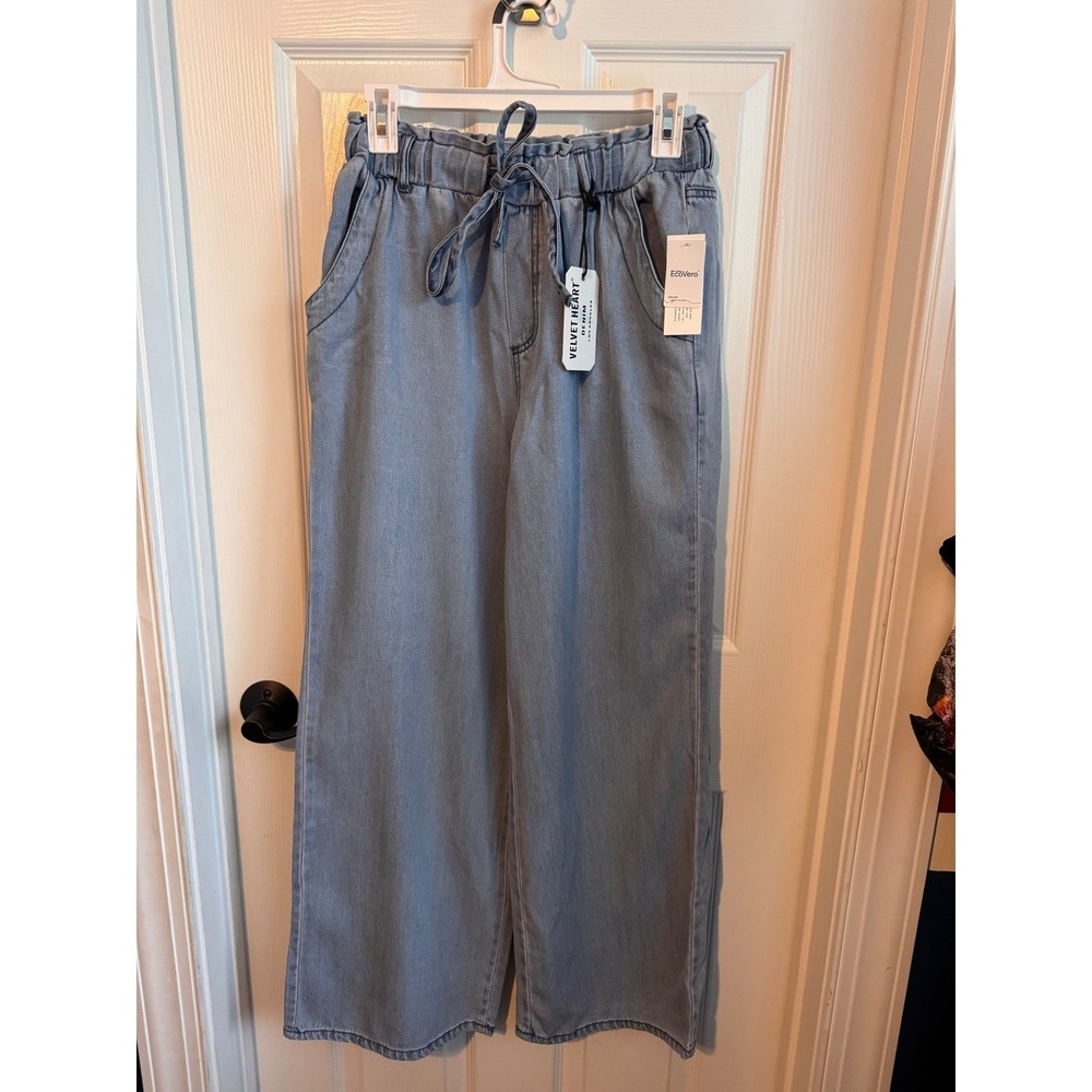 Velvet Heart Pants Denim Paperbag Waist Wide Leg Pants Blue Size Small NWT - Picture 2 of 8